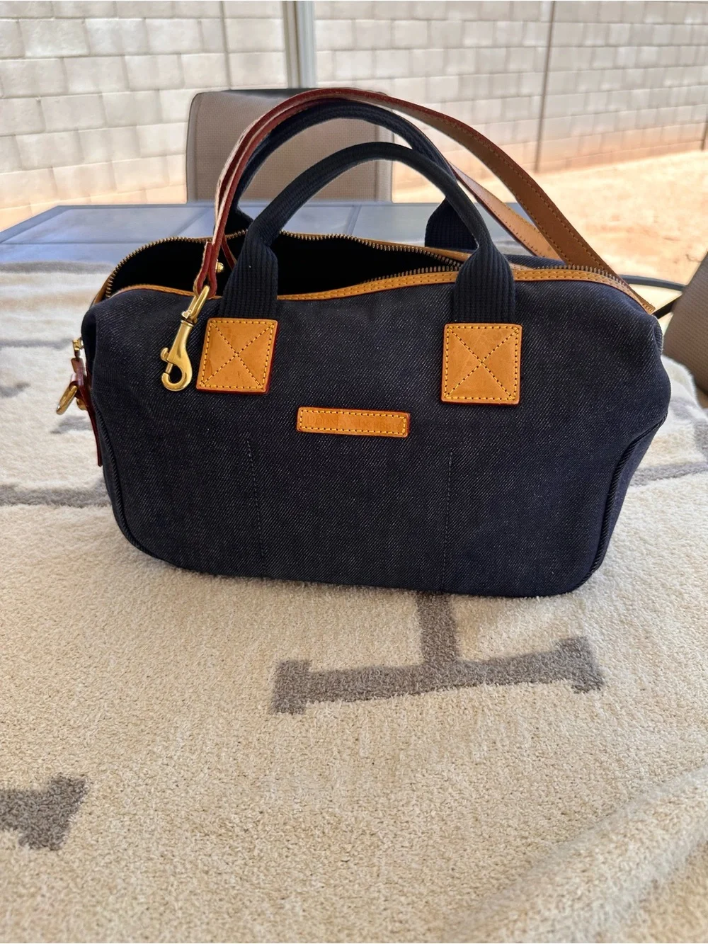 Vintage Navy Denim Crossbody Bag Dooney